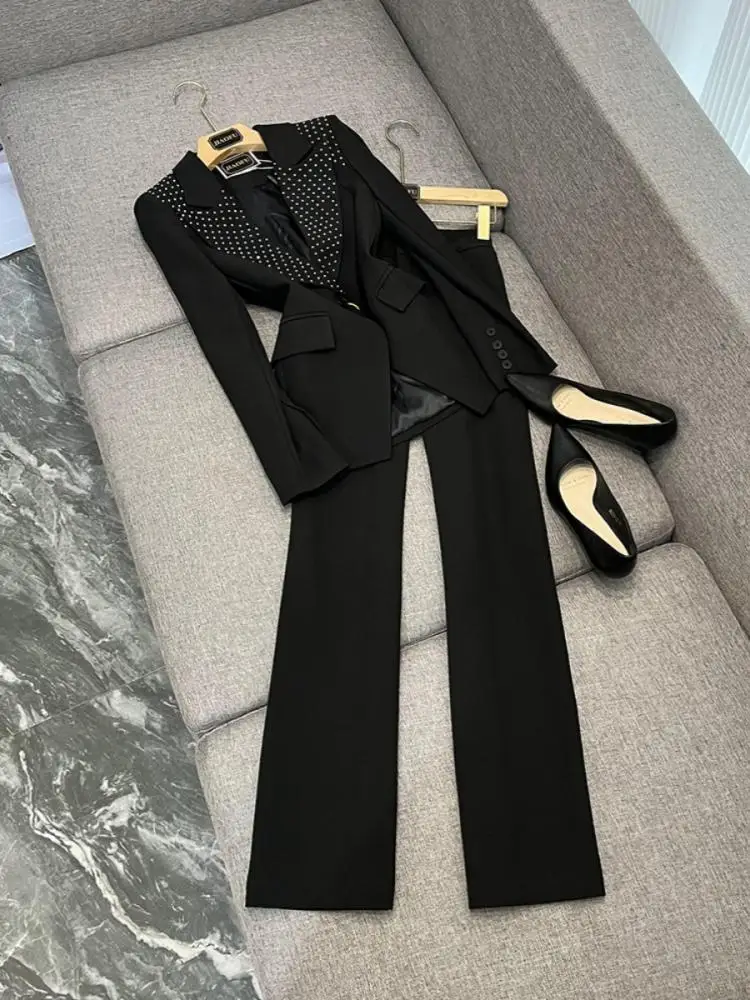 

Комплект костюма Ele Diamond Embellied, женская профессиональная одежда, комплект из двух предметов Godd Sle, C20087, полиэстер