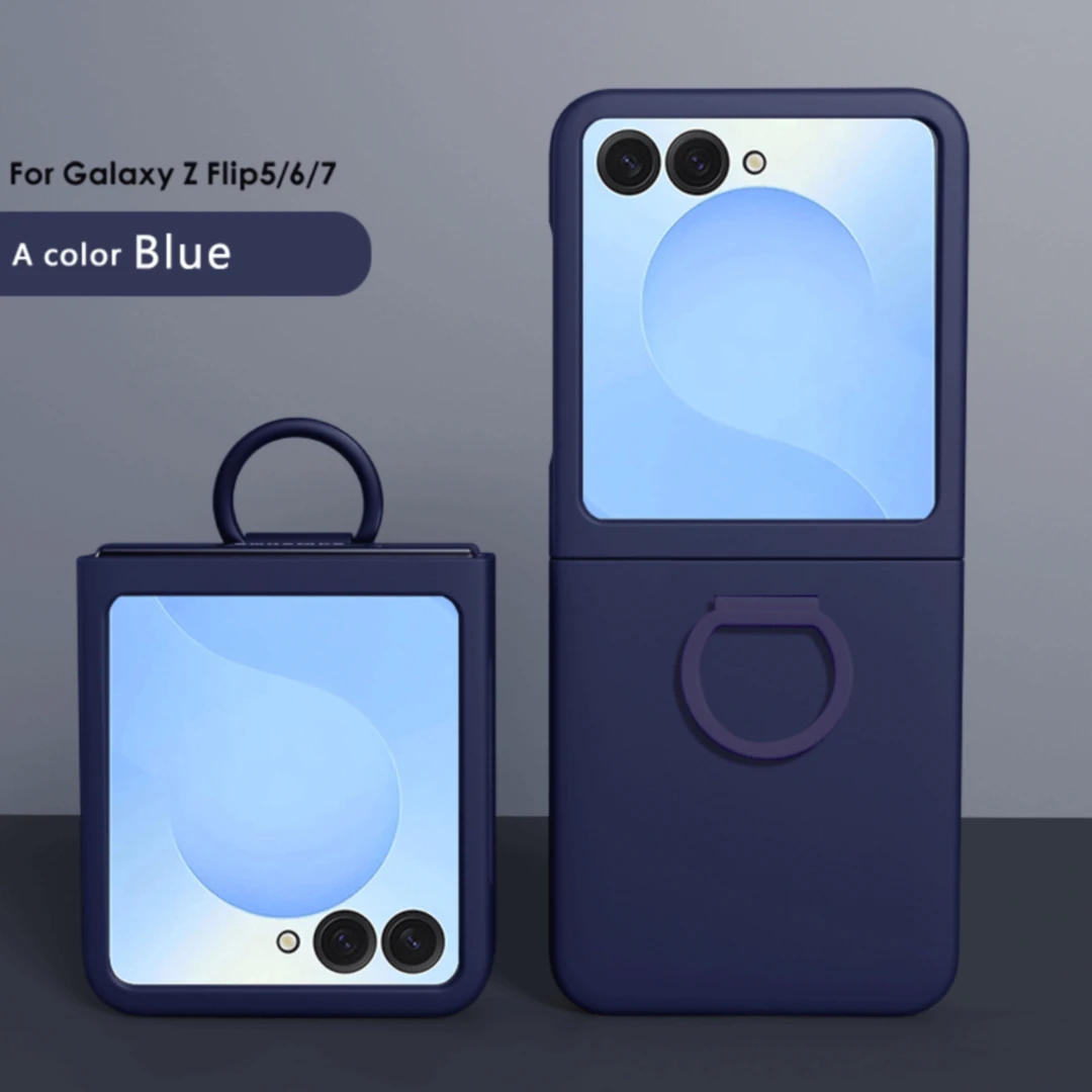 Funda de teléfono de lujo con sensación de piel para Samsung Galaxy Z Flip 7 6 5 anillo de dedo de silicona a prueba de golpes cubierta dura de PC de Color caramelo de 2 piezas
