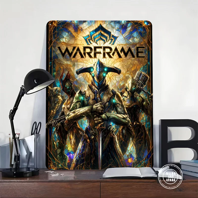 Warframe Stained Glass Art Poster Retro 3D Printed Metal Signs Customized Wall Hanging Gift for Home Decor Ornaments House Items