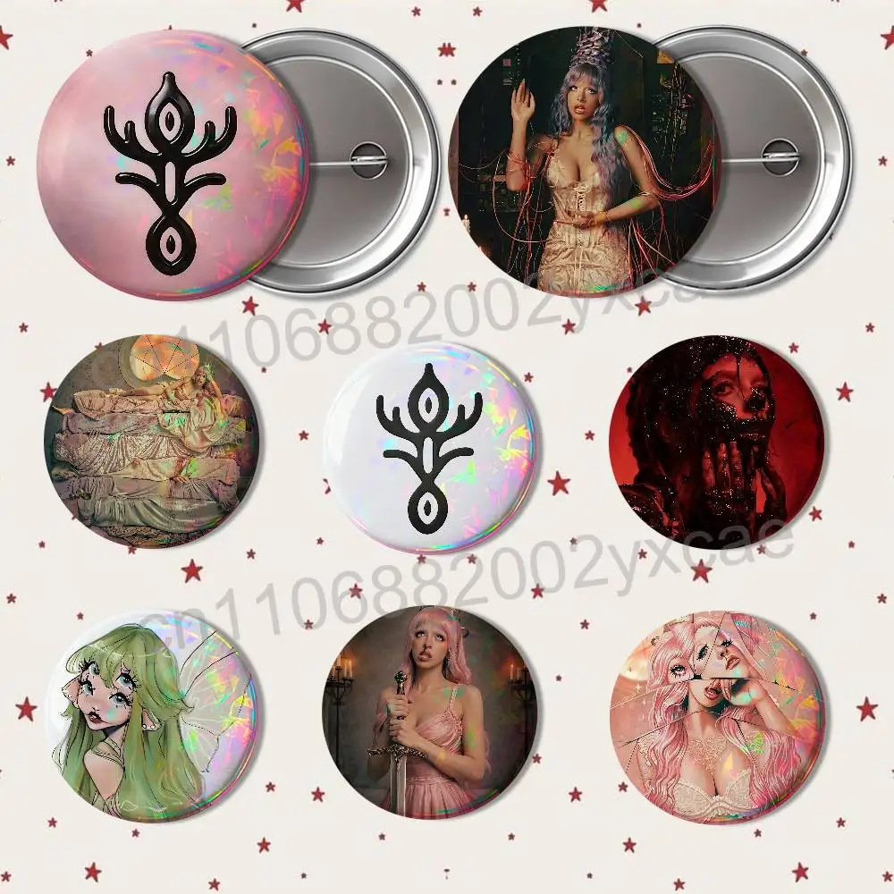 HADES SACRIFICE Melanie Martinez Reflective Pin Tinplate Round Brooch Cartoon Cosplay Badges for Bag Hat Toys Gifts