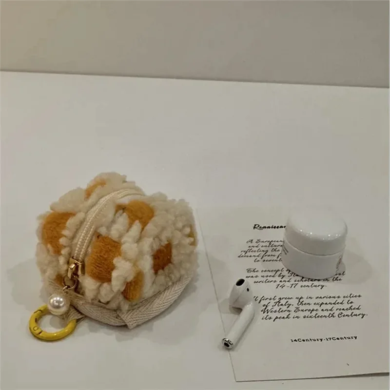 Excellent-Earphone Bag Vintage Checkboard Lovely Mini Plush Wireless Headset Storage Bag Easy Install Easy To Use Yellow