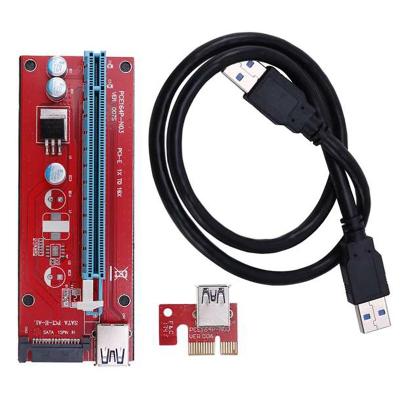 10Pcs VER007S PCI-E Riser Card 007S PCIE 1X To 16X Extender 15Pin SATA Power 60CM USB 3.0 Cable For BTC LTC Mining Miner