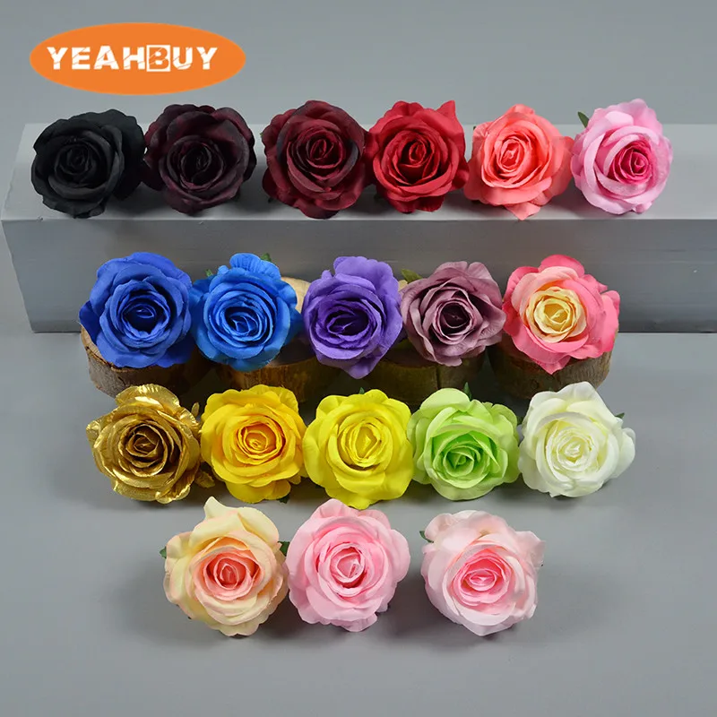 

50Pcs 19 Colors 8CM Artificial Silk Fabric Rose Flower Heads For Wedding Wall Arch Party Home Decoration DIY Hat Accessories