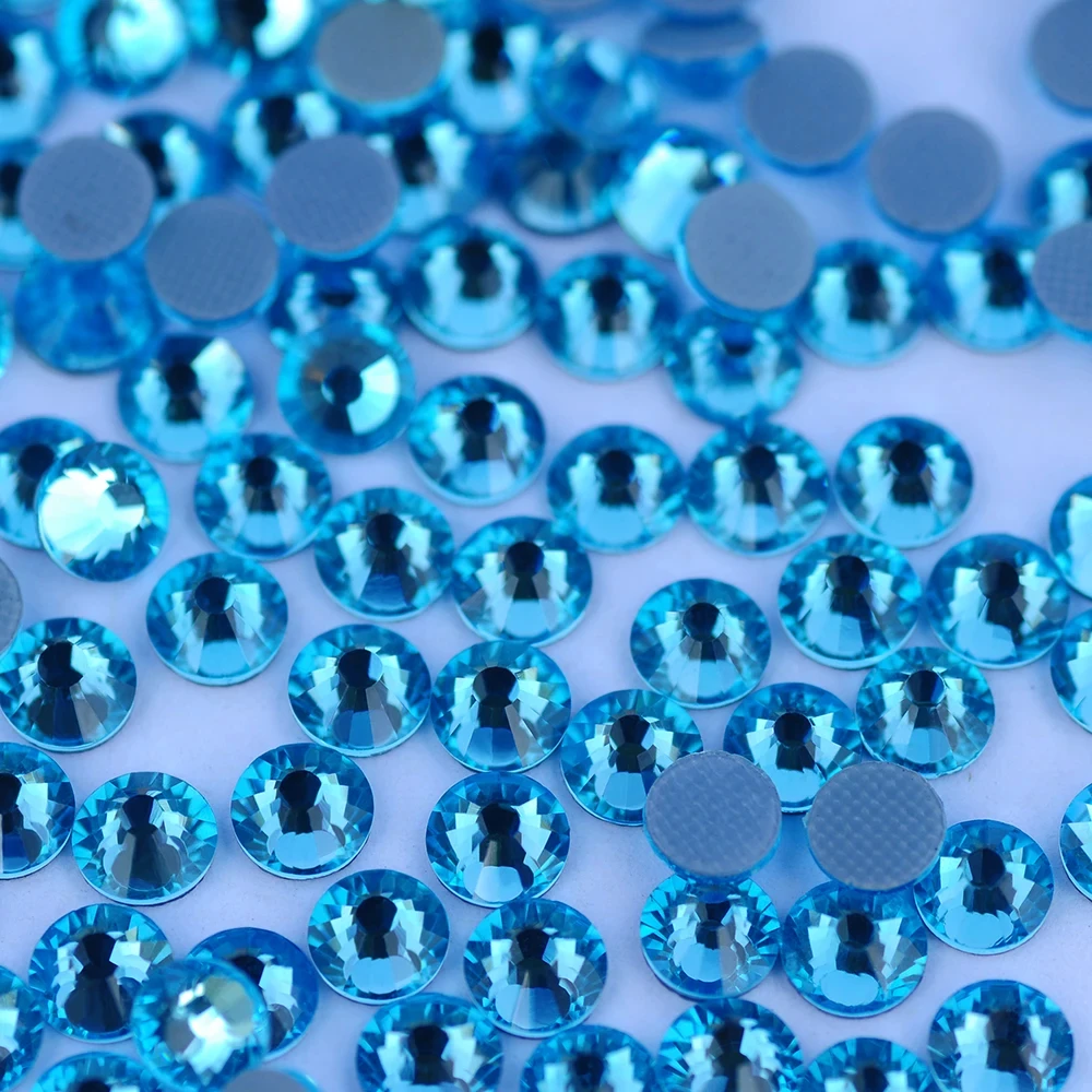 PUBRILEX Aquamarin Hotfix-Glasrhinestones Glitzer Flache Rückseite Zum Aufbügeln Kristallsteine Für Schmuck, Taschen, Dekoration – Detail 3