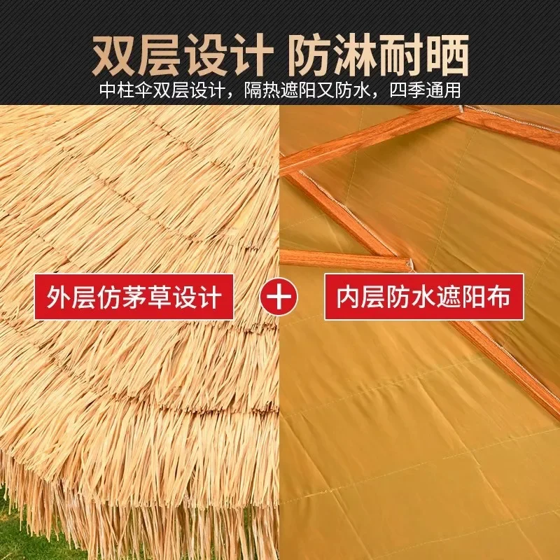 Aijia Outdoor Thatched Parasol Straw Sun Umbrella with Middle Column for Courtyard Patio Table Chair Scenic Spot Stall Shade