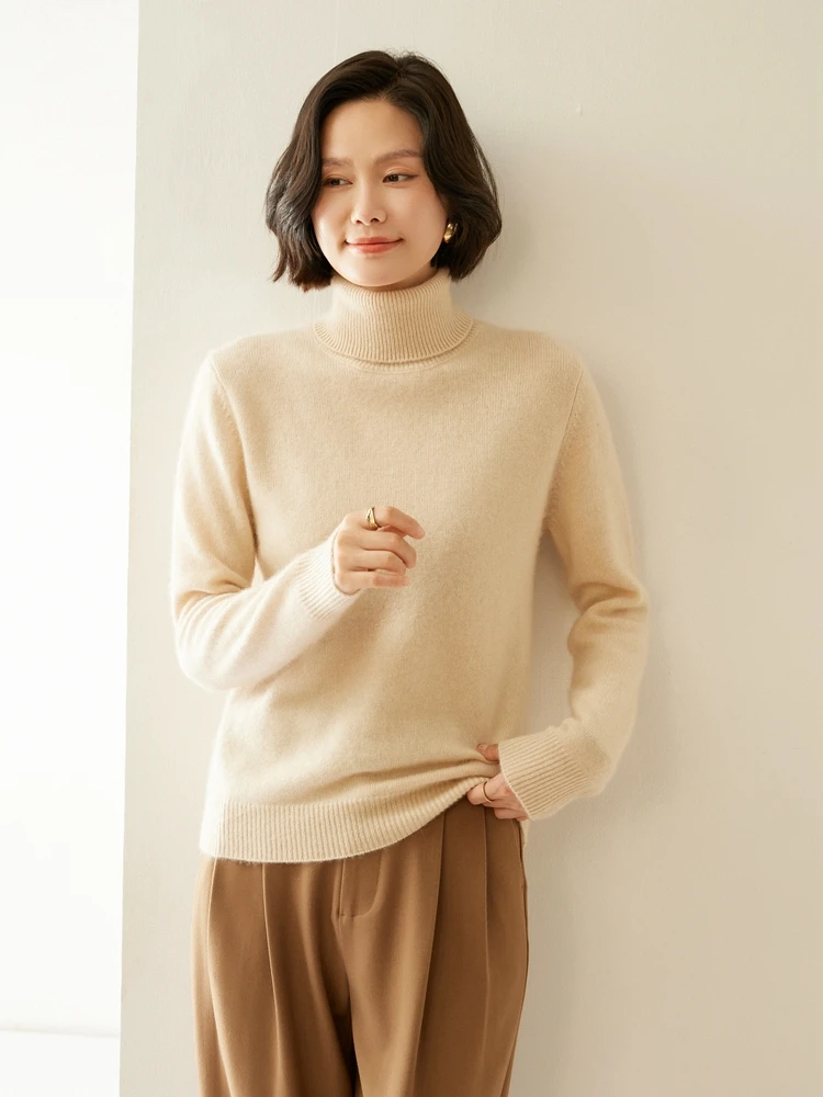 

Woman Sweater Autumn Winter Turtleneck Pullover Thick Soft Warm 100% Cashmere Knitwear Solid Color Basics Female Clothing Tops