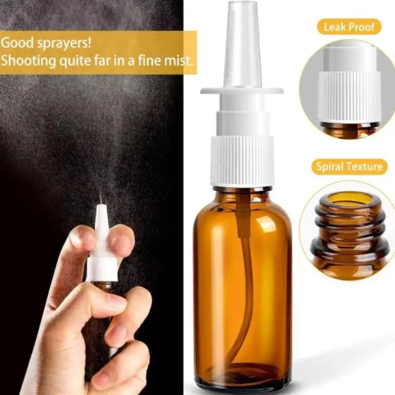 New#1Pcs Amber Glass Nasal Spray Bottles With UV Light Protection And Nozzles For Storing Saline Medications Essential Oils