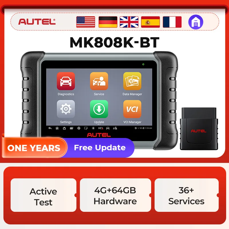 Autel MaxiCOM MK808K-BT Bidirektionaler Bluetooth-Scanner, Kfz-Diagnosegerät, kabelloser OBD2-Codeleser, Diagnose aller Systeme, wie MK808BT PRO