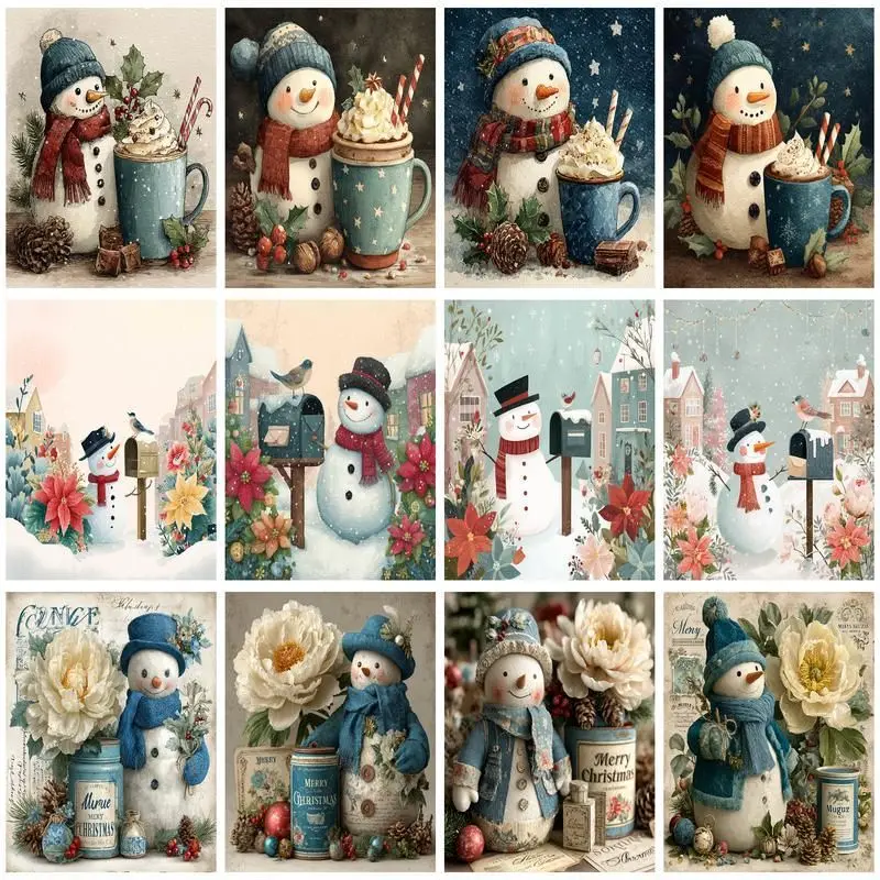 

CHENISTORY Oil Painting By Number Snowman Kits Handpainted Picture By Number Drawing On Canvas Children's Room Decor 50x65cm