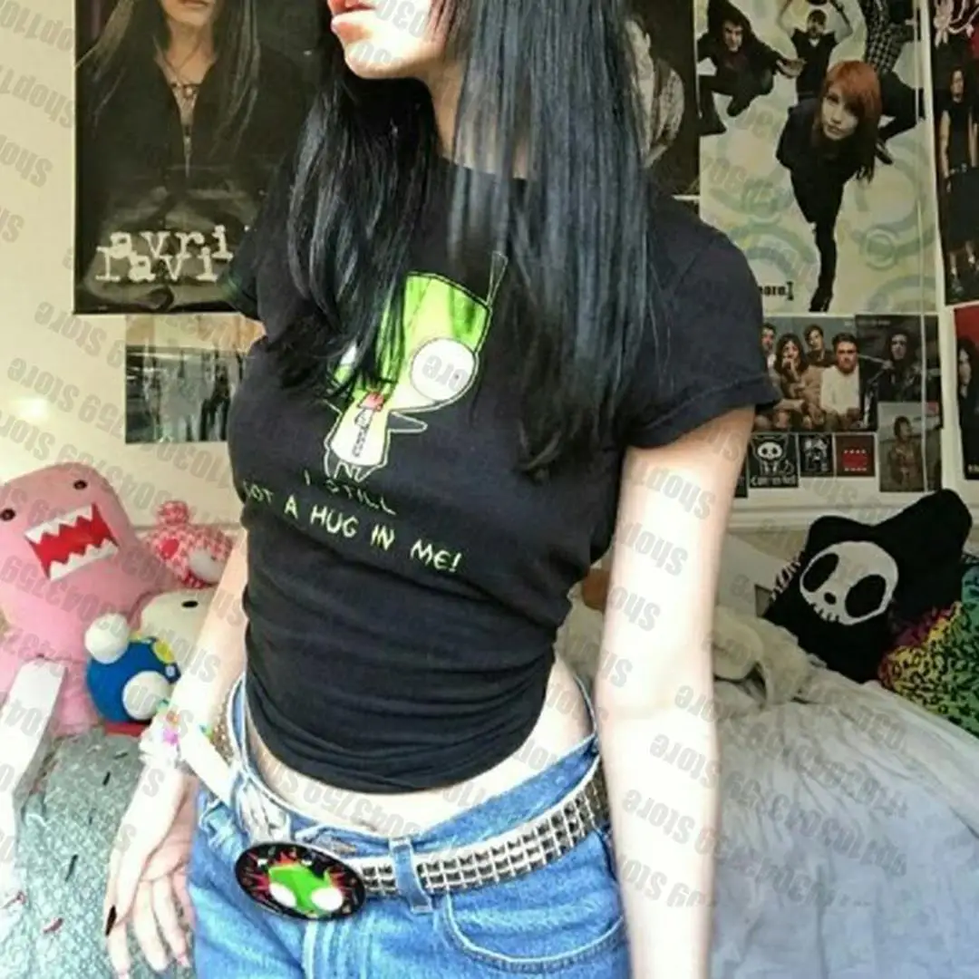 Harajuku Gothic Y2k Stil Crop Tops Buchstaben Grafik T-Shirts Spaß Anime Print Vintage Frauen Casual Baby T-Shirt Streetwear