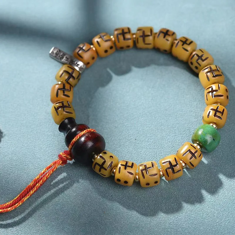 

Браслет с костями и одной оберткой, обратный поток, гравировка, десять тысяч слов, аксессуары из роговой тыквы, тибетский стиль, спросите браслет