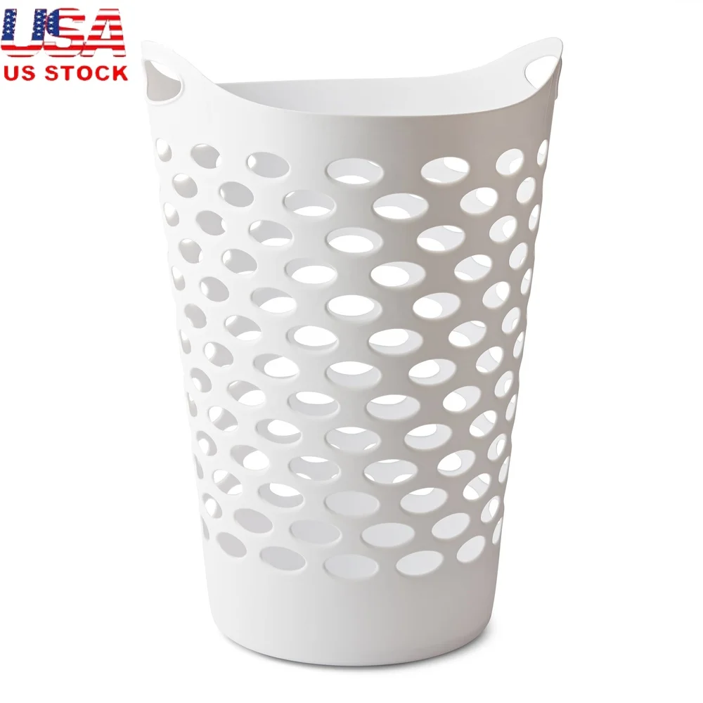 Пластиковая круглая корзина для белья с ручками для переноски Легкое гибкое решение для хранения Подростки Взрослые Легко чистится Идеальный дом