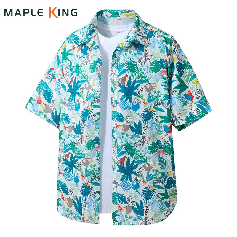 

Summer Thin Ice Silk Short Sleeve Hawaiian Vacation Shirt Men Leisure Beach Loose Man Floral Shirts Tropical Print Mens Clothing