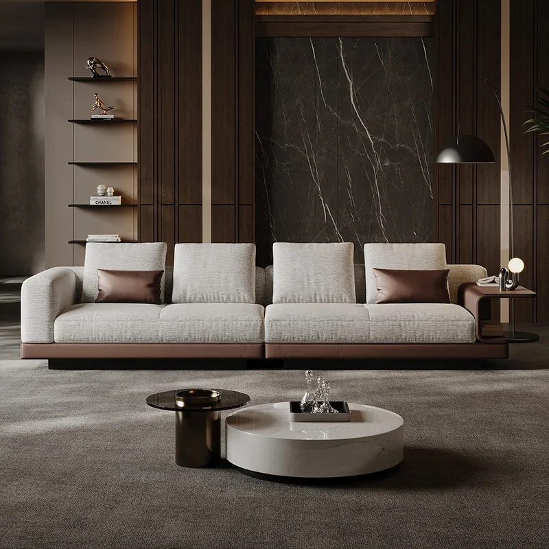 Light luxury Italian cotton and linen art sofa living room new straight row small apartment sofa
