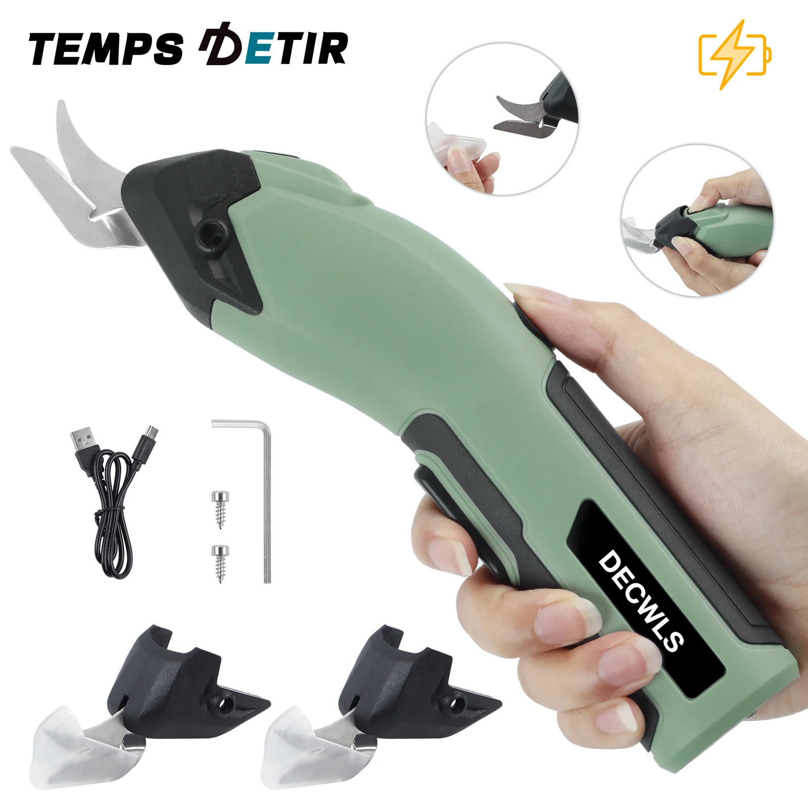 USB Electric Scissors with 3 Replacement Heads, Cordless Tailoring Tools, Long-Lasting Power, for Cotton Fabric/Leather/Cloth