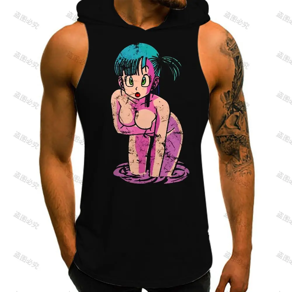 Dragon Ball Z Streetwear Vest With Hood Men's T-shirts Oversized T-shirt Bodybuilding Anime Sportswear Man High Street Summer