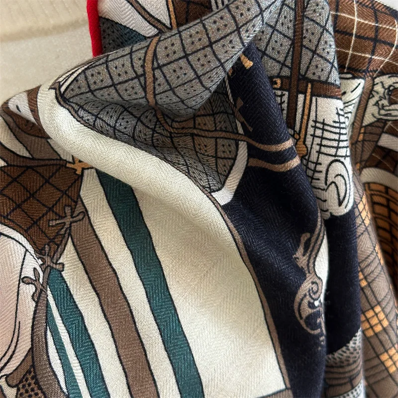 الحصان وشاح صغير 65 سنتيمتر اليد توالت حواف الأوشحة الفاخرة مصمم الأوشحة الحرير الصوف شالات هدية الكريسماس الرقبة الديكور #3