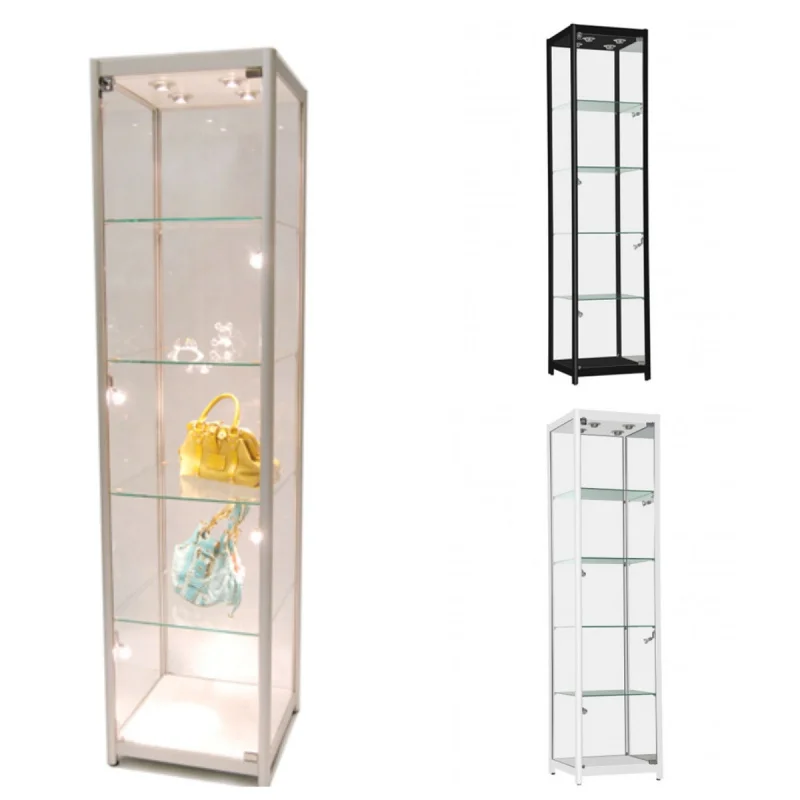 

Custom. keway white black aluminum glass tower display retail shop glass display showcase cabinet