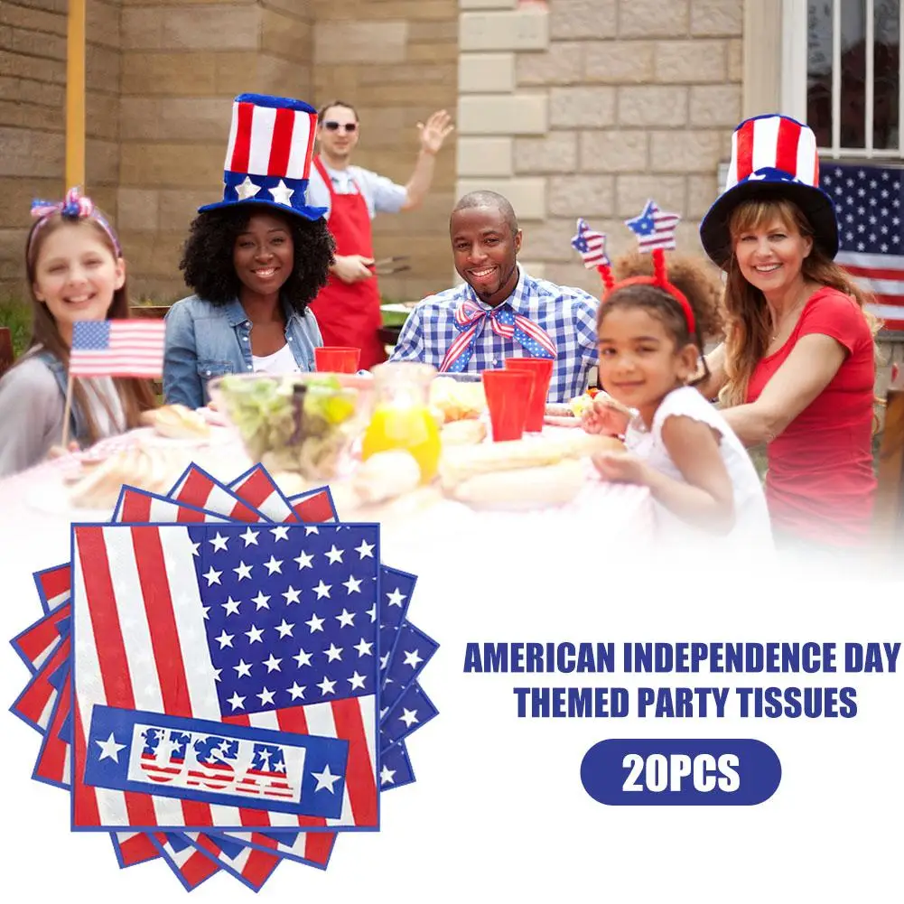 

20 шт. для украшения тематической вечеринки в честь Дня независимости: одноразовая посуда, бумажные тарелки, скатерти, набор для декора, креативные салфетки для самостоятельного оформления