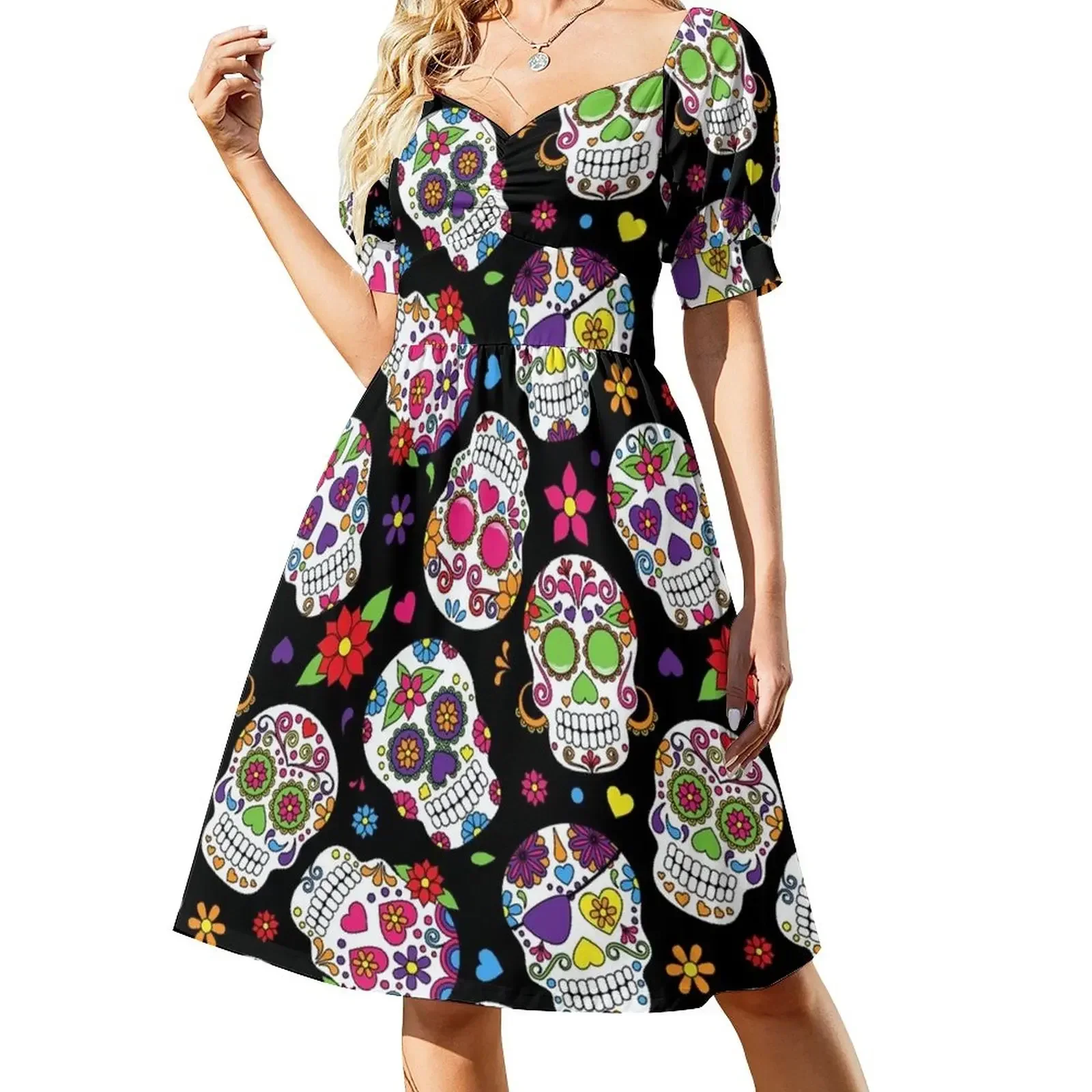 

Day of the Dead Sugar Skull Pattern dia de los muertos Halloween Día de Los Muertos Sleeveless Dress dresses for prom Dress