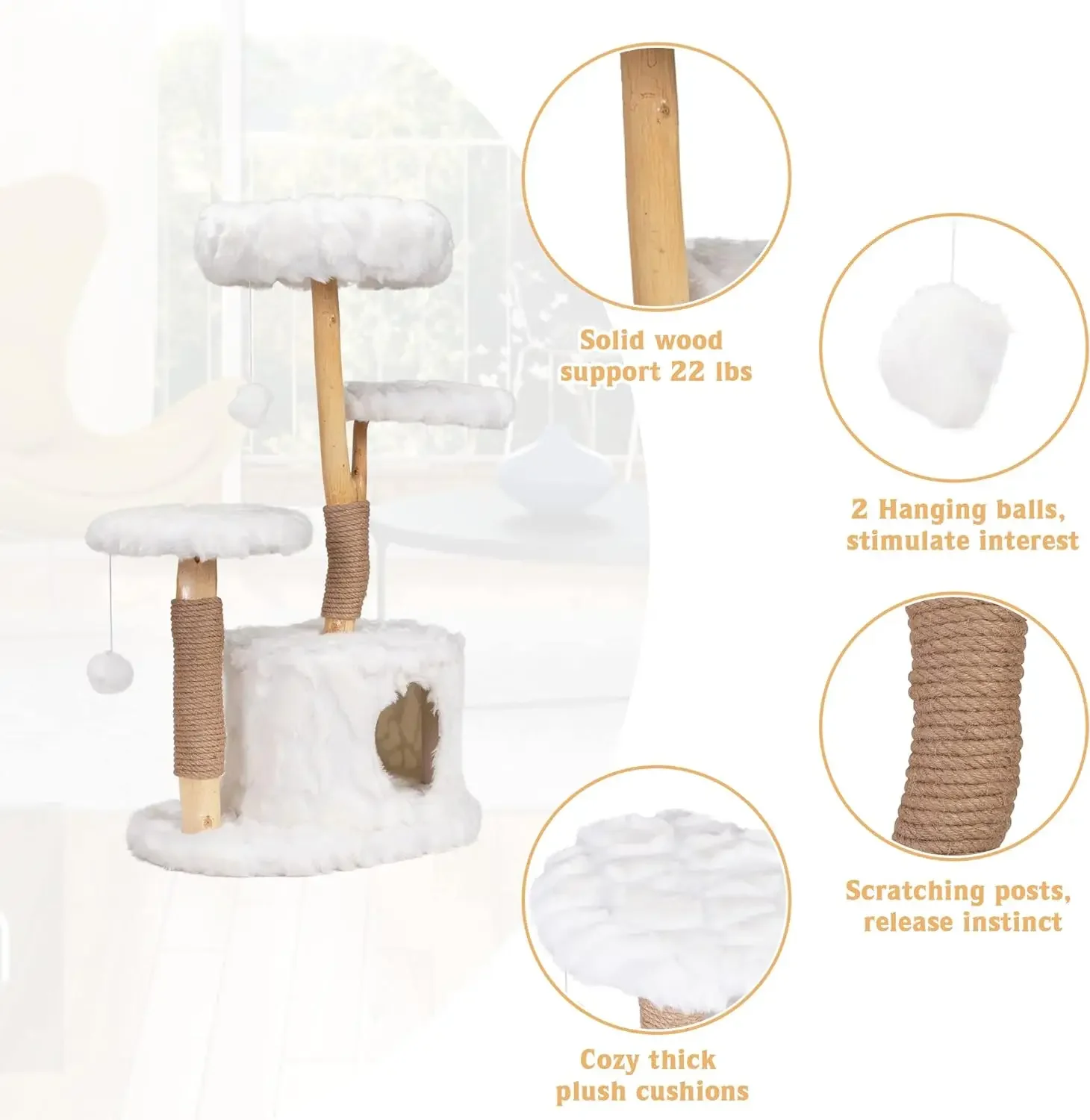 Imagem -05 - Modern Natural Branch Cat Tower com Condomínio e Escalada Poleiros White Scratching Tree Cat Furniture Gift