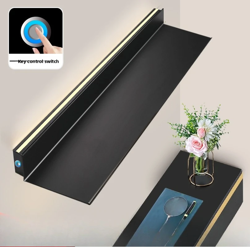 

Алюминиевая настенная полка ‌ -Стойка со светодиодной подсветкой для гостиной с защитой от падения, регулируемыми плавающими полками и современным декором