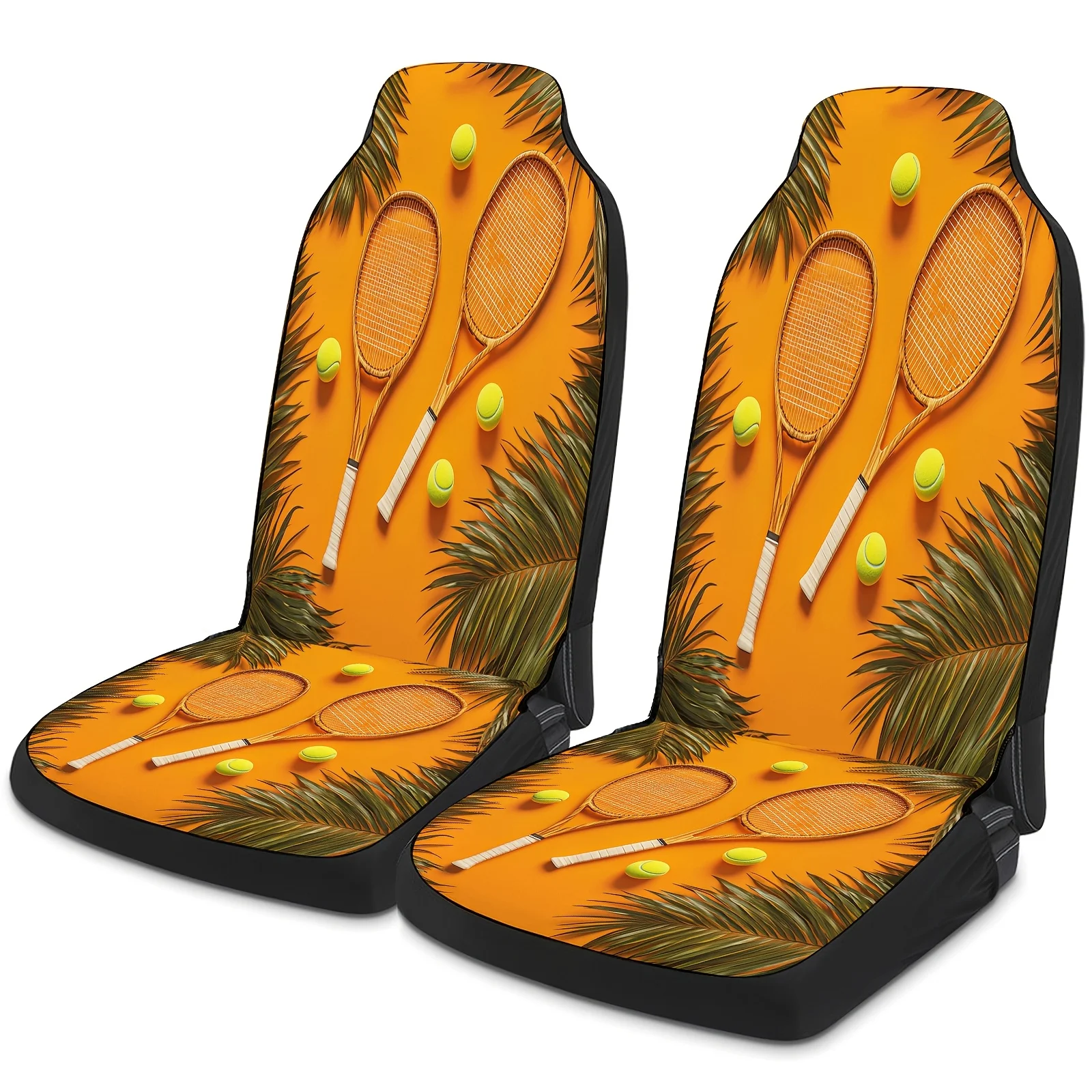 Tennis Rackets Balls Palms 2D Flat Pattern Car Seat Cover Set For Most Cars Trucks, Fashionable Breathable Car Seat Protector Co