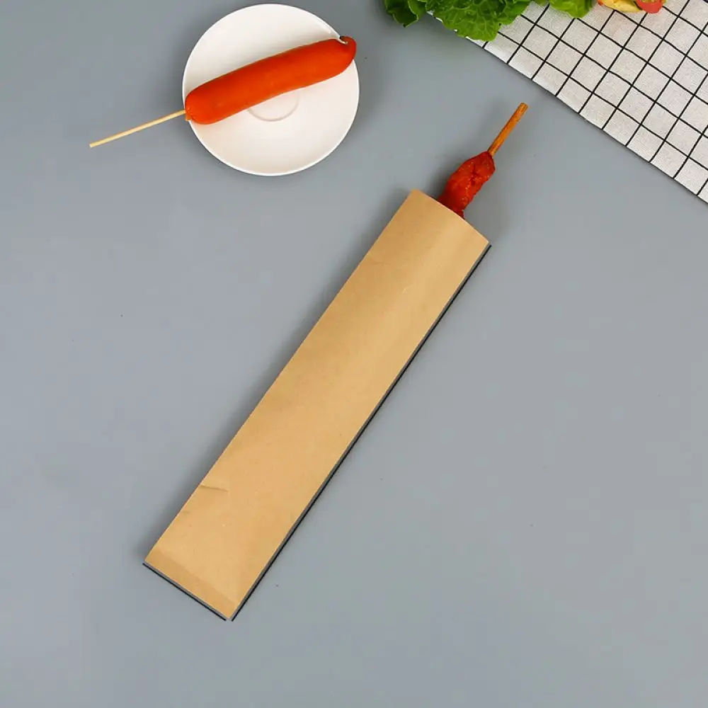 Disposable Kraft Paper Food Bags Grease Resistant Packaging For Street Food BBQ Sausage Fried Dough Sticks Catering Takeout