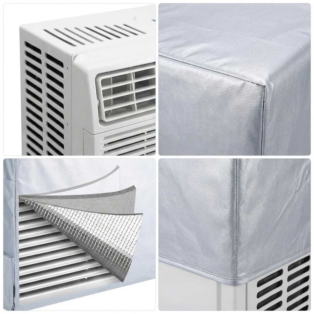 Insulated Indoor AC Cover With Storage Pockets - Waterproof Draft Blocker For Window Air Conditioner, Winter Protection