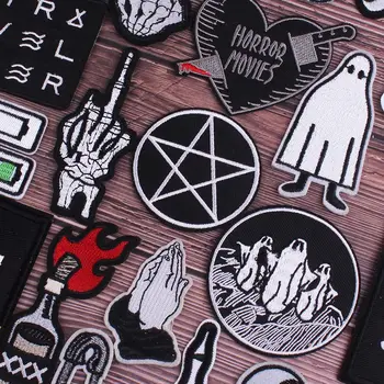 Toppe punk Toppe ricamate fai-da-te per abbigliamento Strisce Distintivo Toppe con teschio fantasma per giacca Toppa termoadesiva su accessori per vestiti