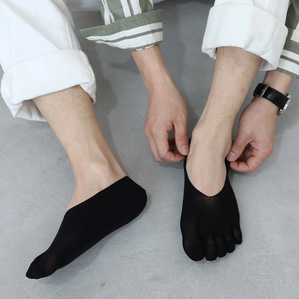 Fashion Transparent Men's Five Finger Socks Hollow Ultra-thin Men's Mesh Five Toes Socks Breathable Low Cut Summer