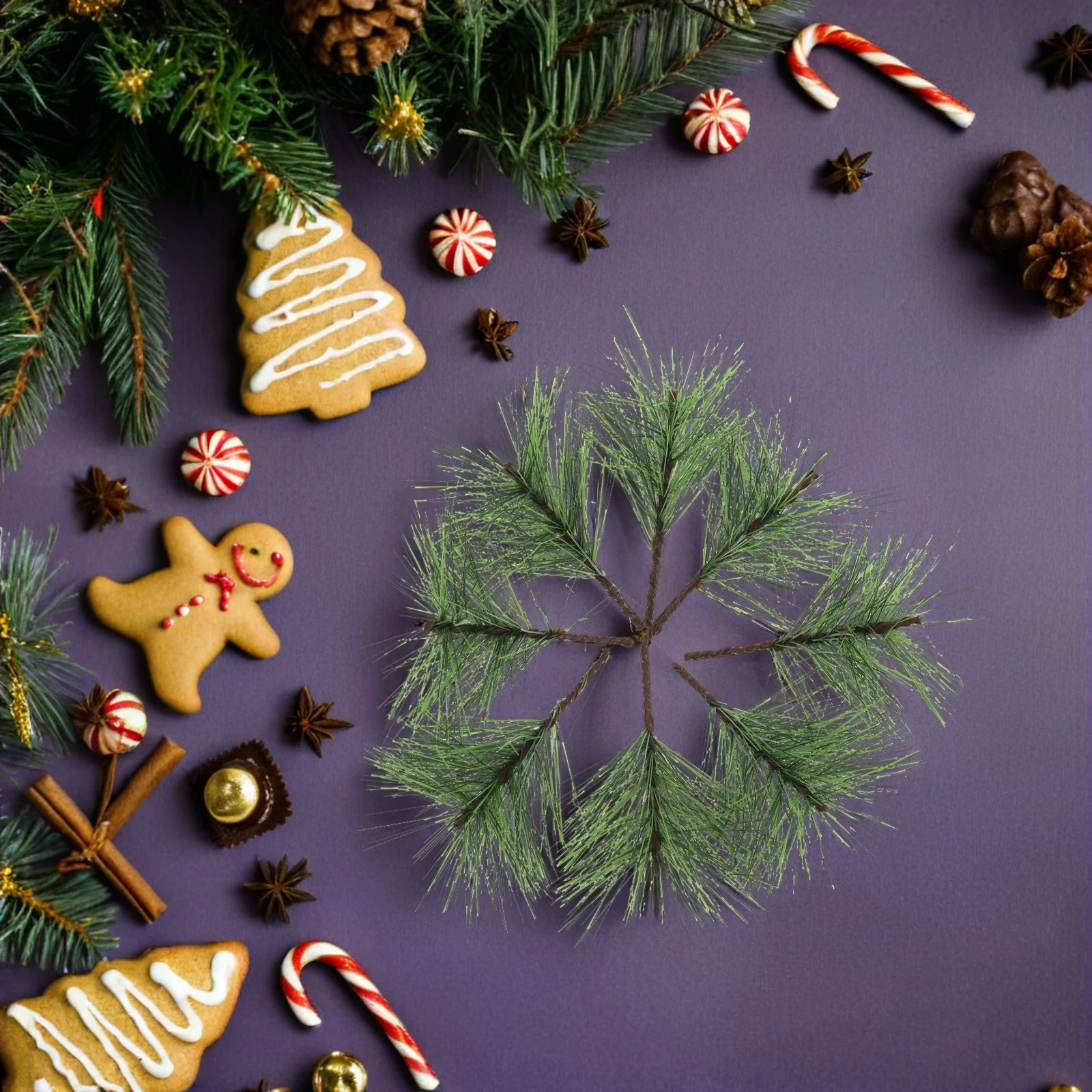 

60Pcs Artificial Pine Needle Realistic Faux Cedar Stems Pine Picks Christmas Wreath Garland Craft Holiday Decor Greenery