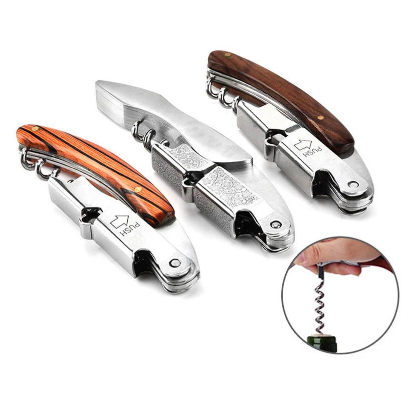 Red Wine Opener Wood Handle Professional Multifunction Portable Screw Corkscrew Wine Bottle Opener Kitchen Bar Cook Tools