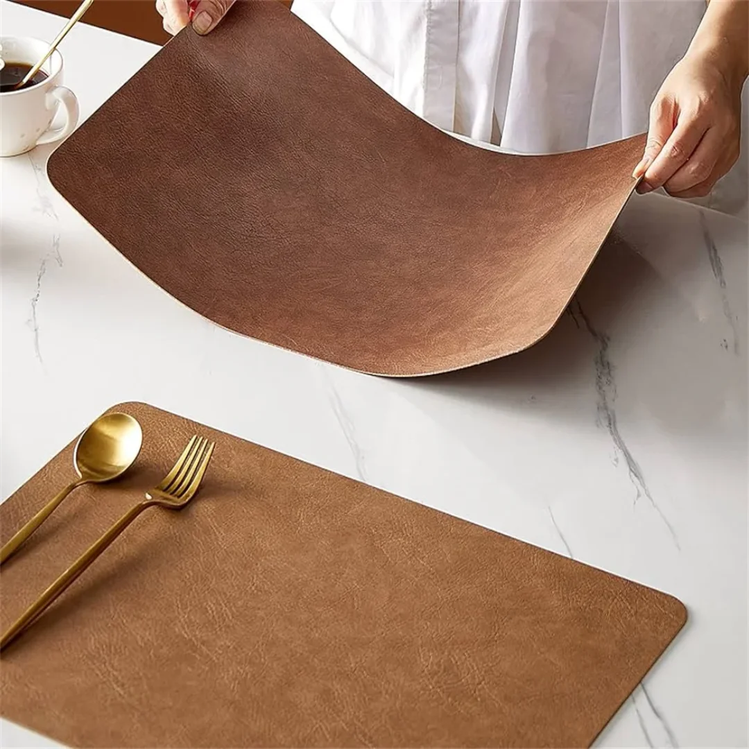 

Faux Leather Placemats Set of 1/4/6pcs ,Heat Resistant Non-Slip Waterproof,Double-Sides,Kitchen Dining PU Table Place Mats