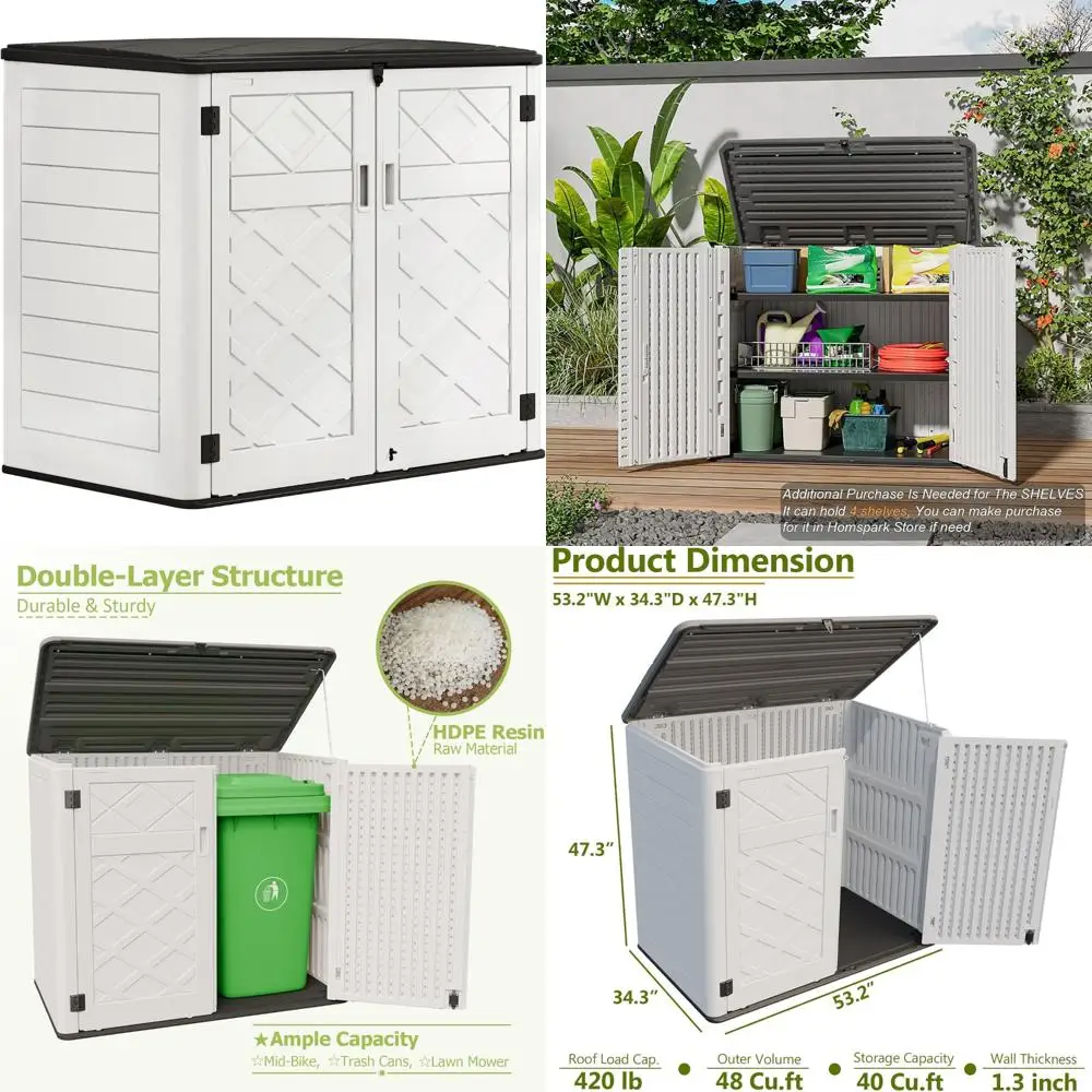 

Всепогодный уличный шкаф для хранения на заднем дворе и патио, многоцелевой горизонтальный сарай для хранения для организации двора