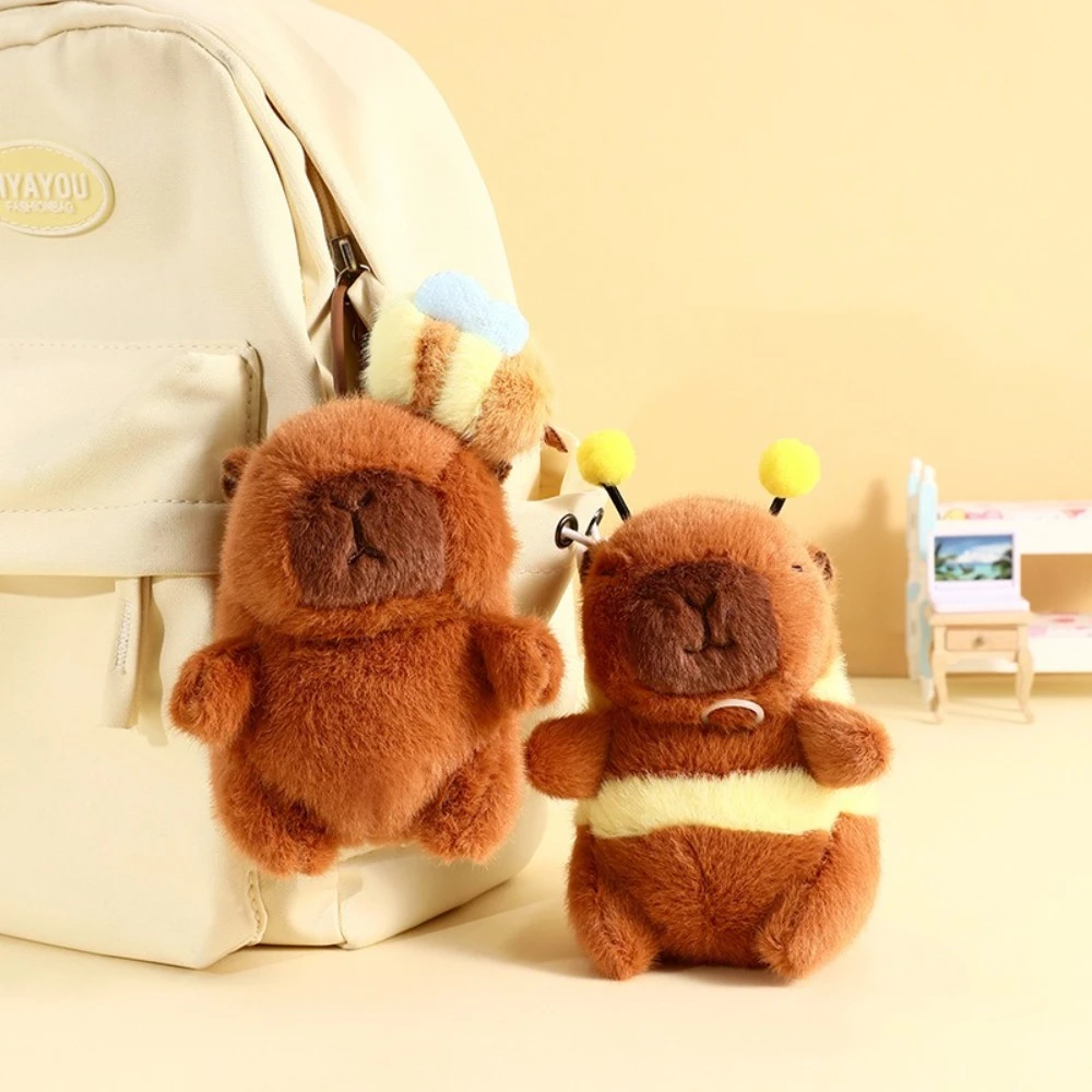 Cute Plush Capybara Keychain Plush Capibara Pendant Stuffed Animals Bee Capybara Backpack Pendant Soft Plush with Drawstring