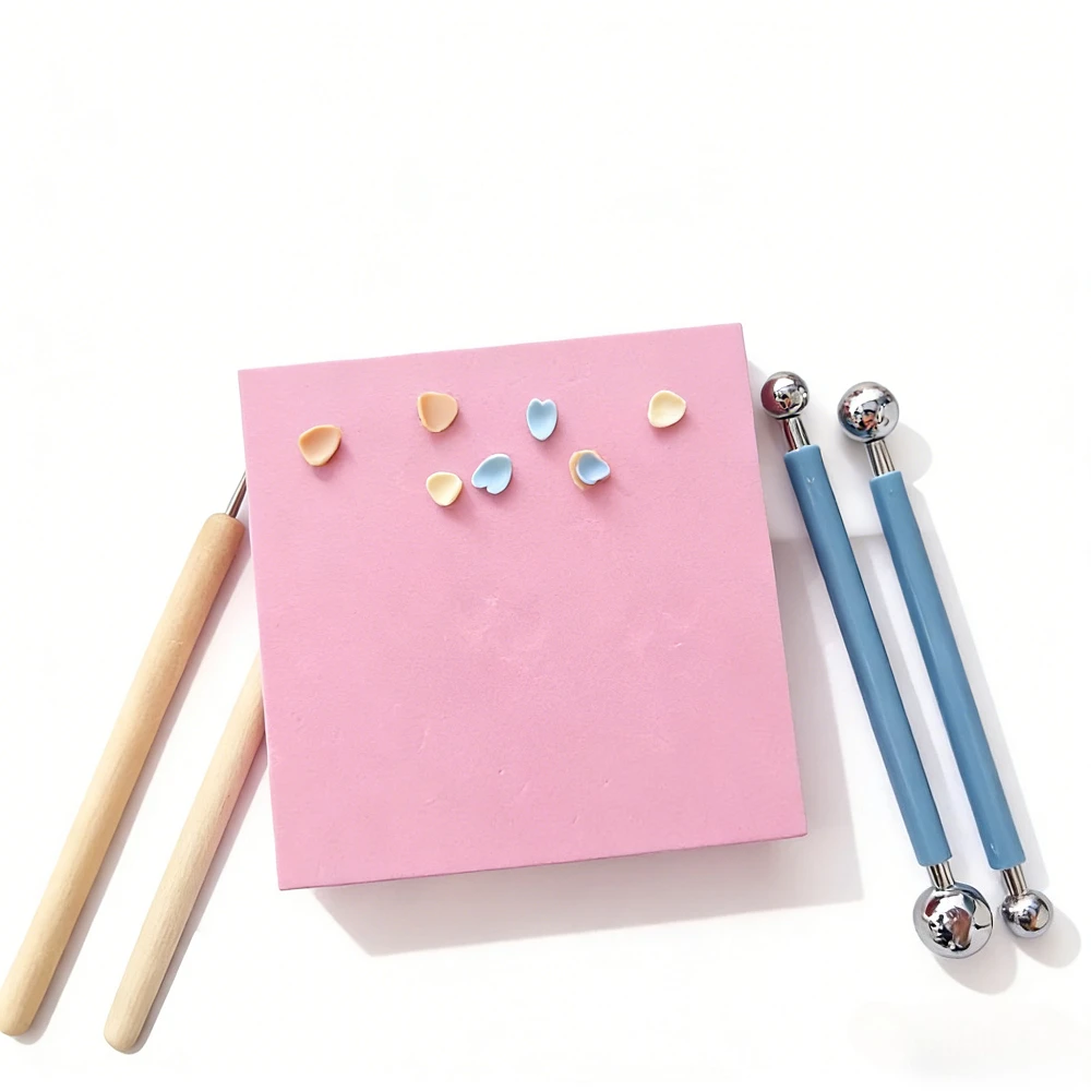 Tapete de trabajo antiadherente PLA de 10x10cm para hacer flores y pétalos de arcilla polimérica, almohadilla artesanal amarilla y rosa para joyería y pendientes DIY