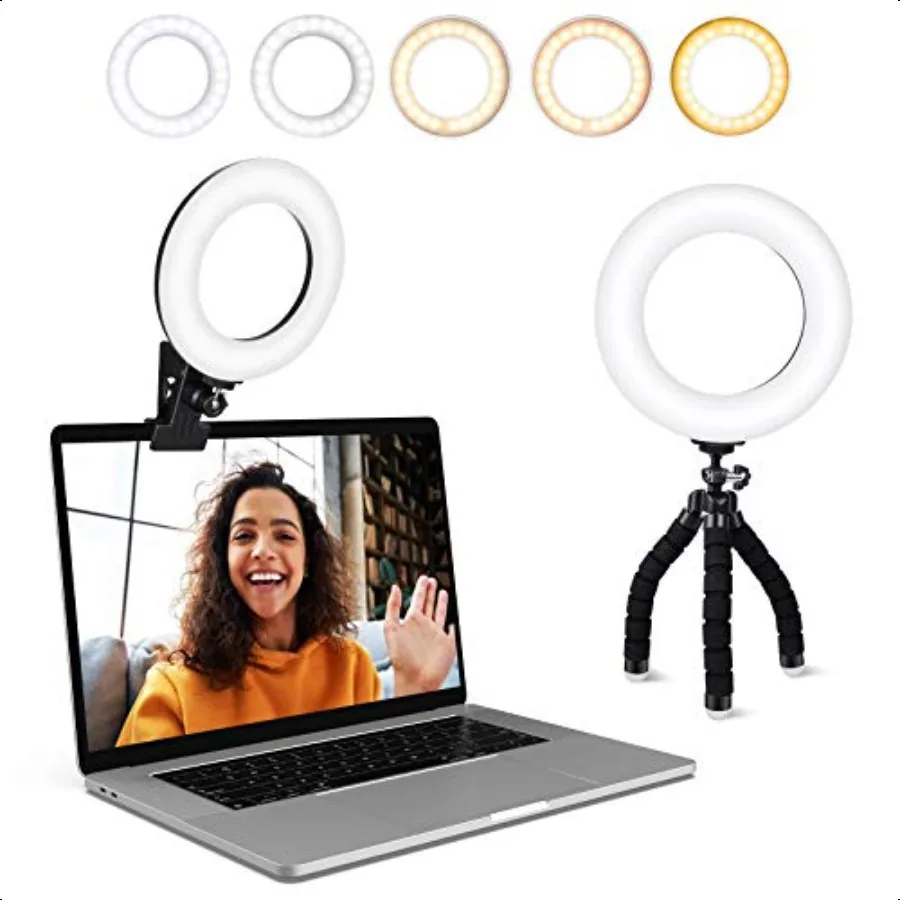 

Video Conference Lighting Kit Ring Light Clip on Laptop Monitor with 5 Dimmable Color 5 Brightn Level for Webcam Lighting Zoom