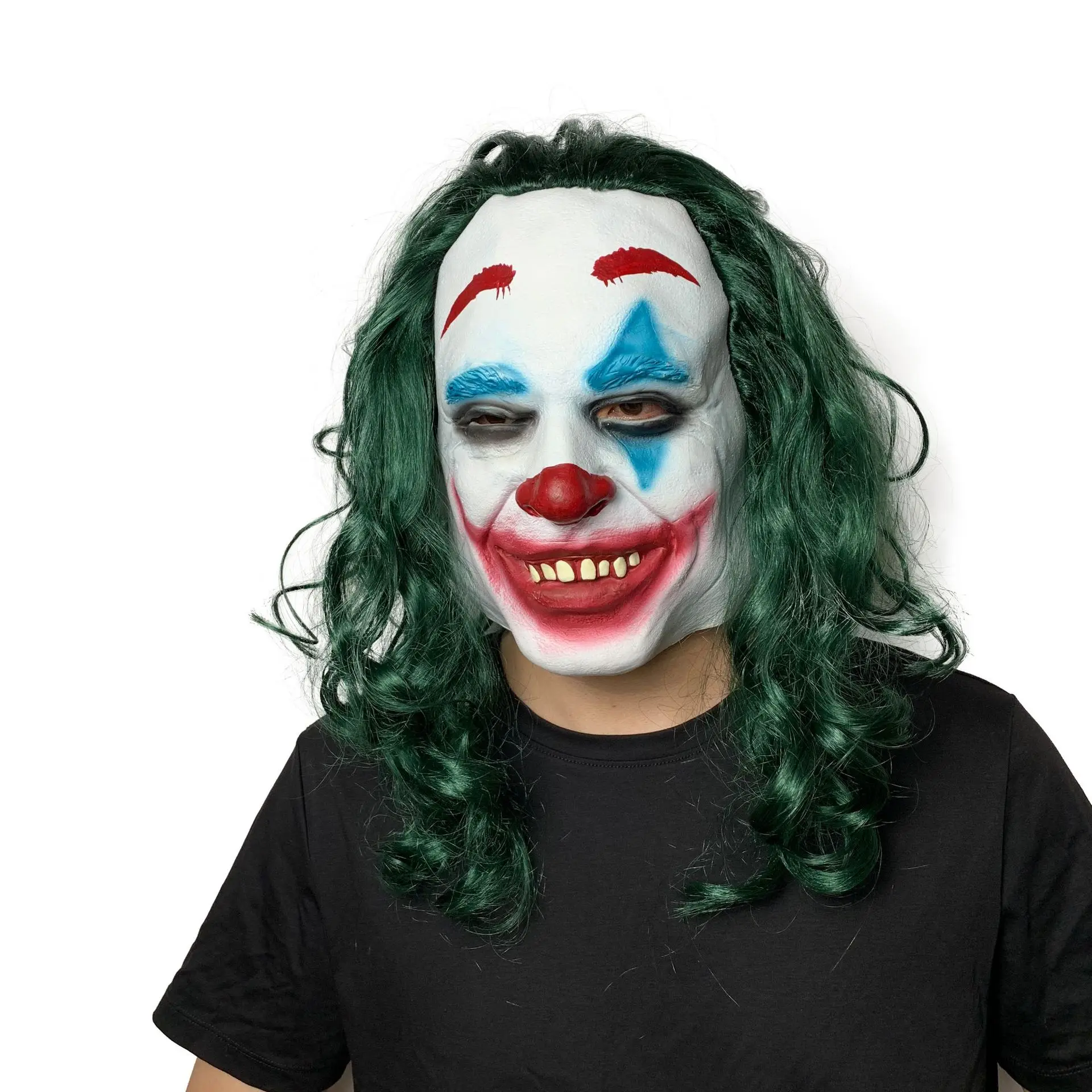 

Funny Halloween Joker Mask with Green and Red Nose Latex Head Cover