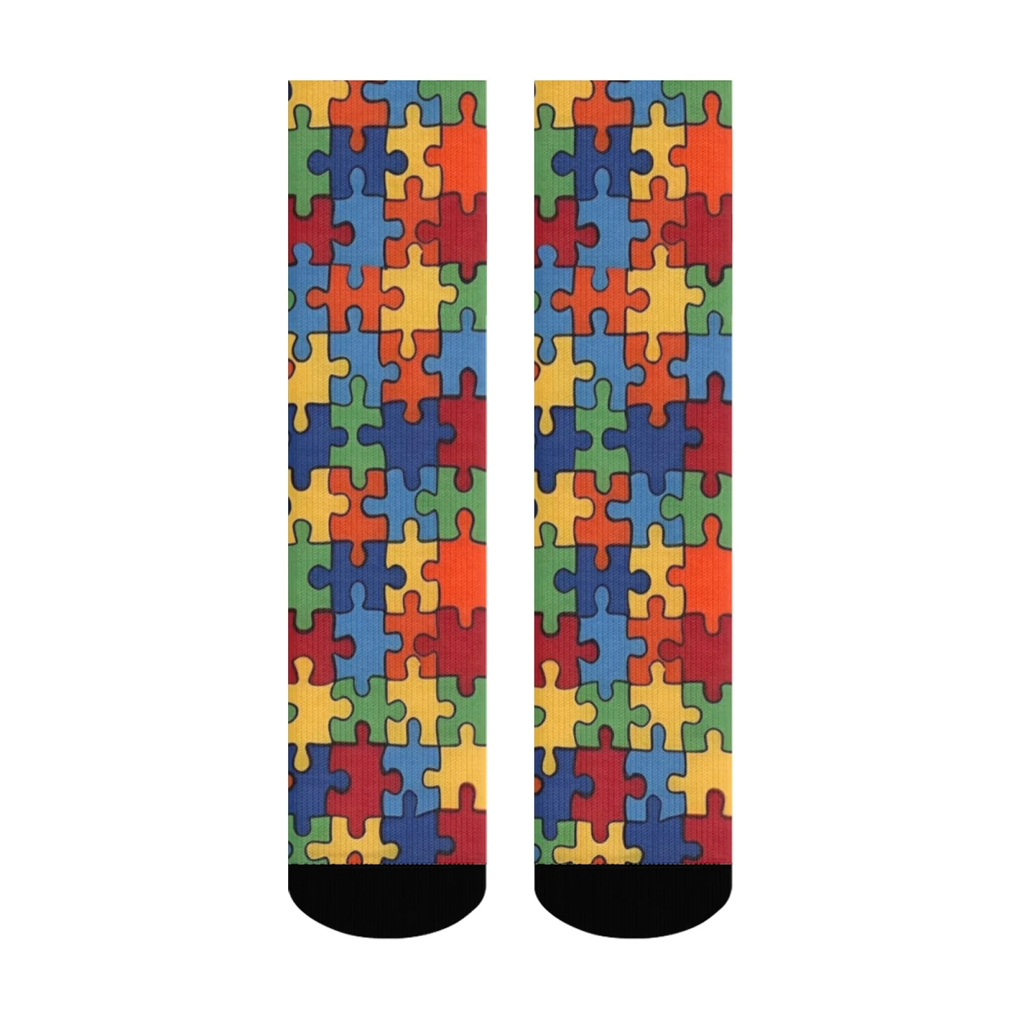 Jigsaw puzzle pattern print socks novelty Harajuku street hip-hop crew socks comfortable breathable non-slip socks party gift