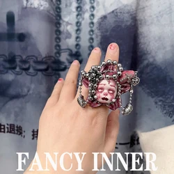 2024 New Punk Y2K Doll Ring Design Punk Human Face Adjustable Finger Rings for Women Jewelry Gift