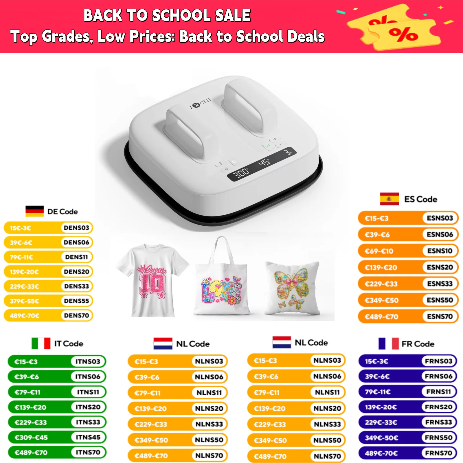 Printable Heat Transfer Vinyl - HTVRONT H10 V2 Prasa Termotransferowa 10x10