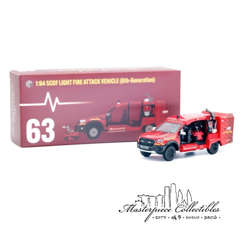 

MC 1/64 light urban fire truck die-cast alloy car model, boys' festival gift toy, adult collection ornament.