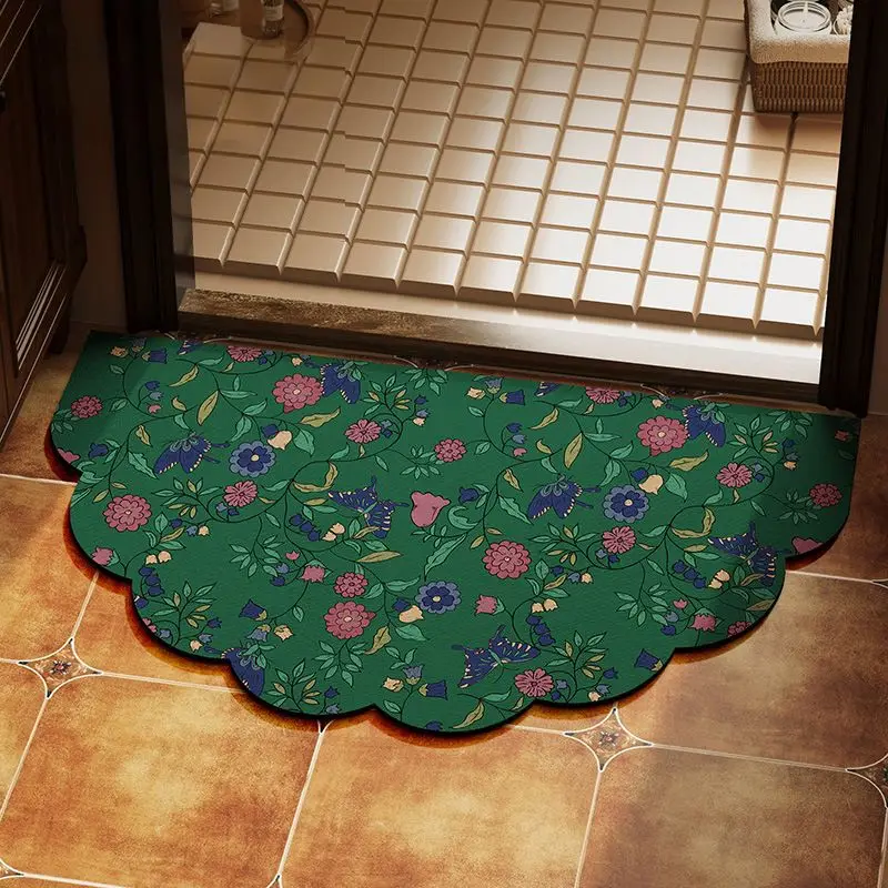VIKAMA French Vintage Floral Shaped Doormat, Easy-to-Clean Non-Slip Bathroom Mat, Shower Mat, Home Decor