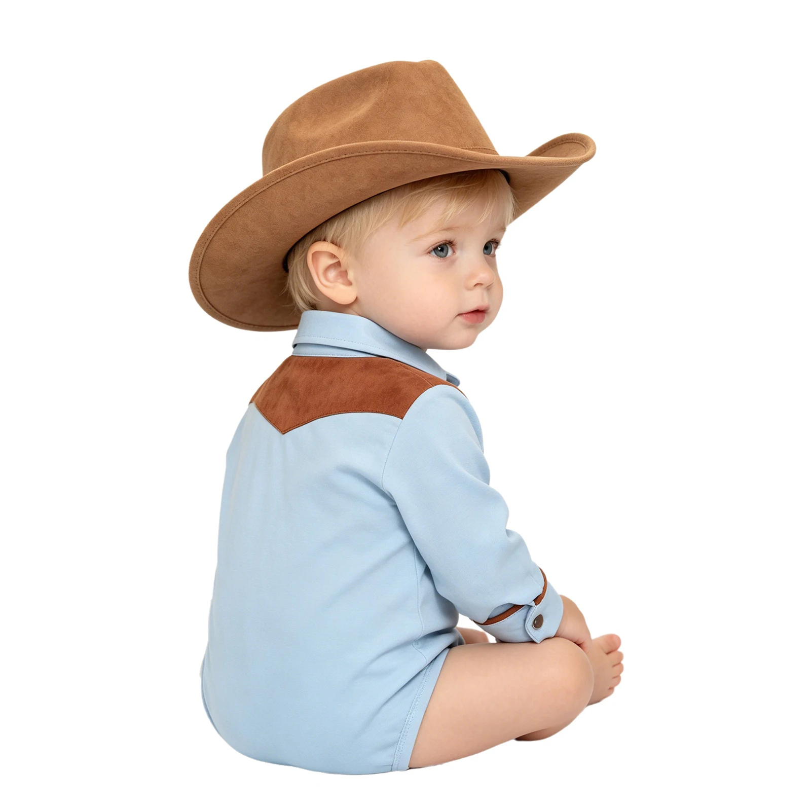Baby Western Cowboy Cowgirl Rompers Costume Long Sleeve Button Crotch Bodysuit for Birthday Photography Halloween Theme Party