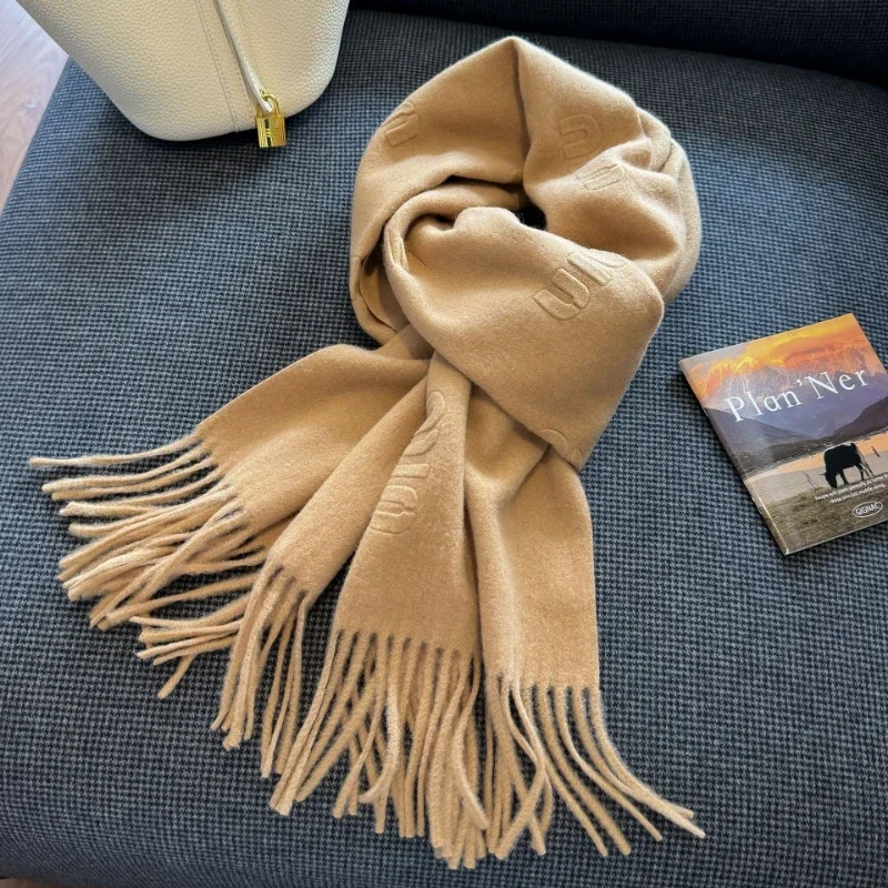 High Quality 100%Wool Scarf Women Autumn Winter Solid Color Simple Classic Cashmere Muffler Female New Type Versatile Warm Shawl