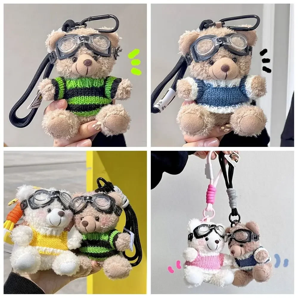 Creative Key Chain Pilot Bear Keychain Bag Pendant Decoration Plush Key Ring Cartoon Plush Doll Couple Kids