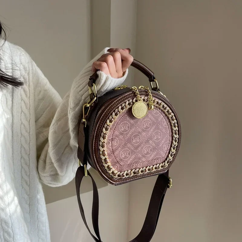 

2025 New French Retro Niche Round Box Bag - High-End Chain, Fashionable Versatile Shoulder/Messenger/Handheld