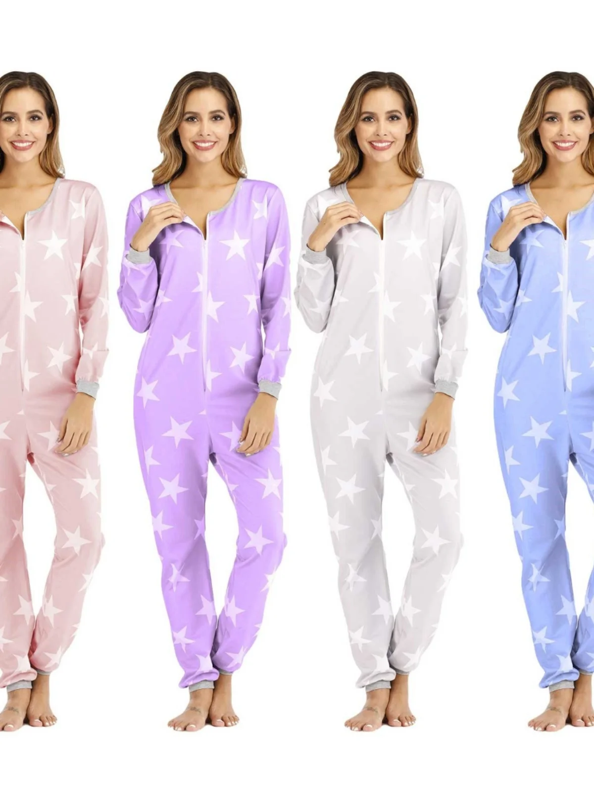 

round Ne Printed Pajamas Long Sve Jumpsuit Spwear Women's Casual Comfortable Home Clothes Full Print Design