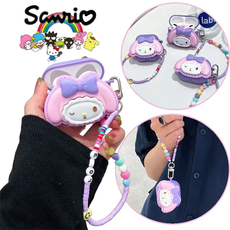 Чехол Sanrio Melody Air Pod для Apple AirPods 1 2 3 Чехол AirPods Pro 2 Наушники с защитой от падения с милым кулоном на цепочке подарок для девушки